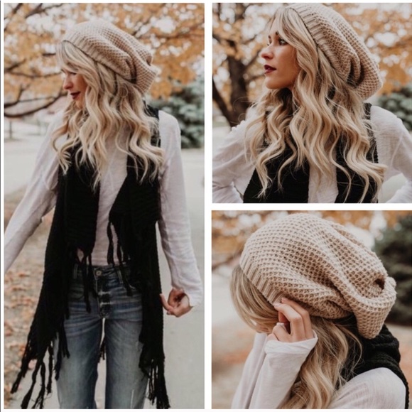 WILA Accessories - Fall slouchy waffle knit beanie oatmeal cream